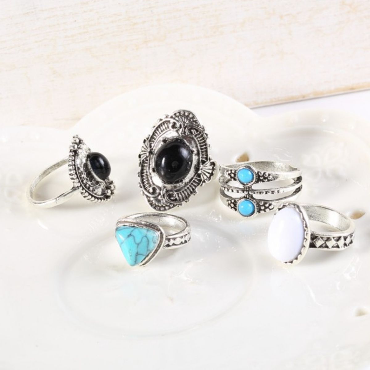 Alloy Turquoise 5-Piece Ring Set - Smart Shopper