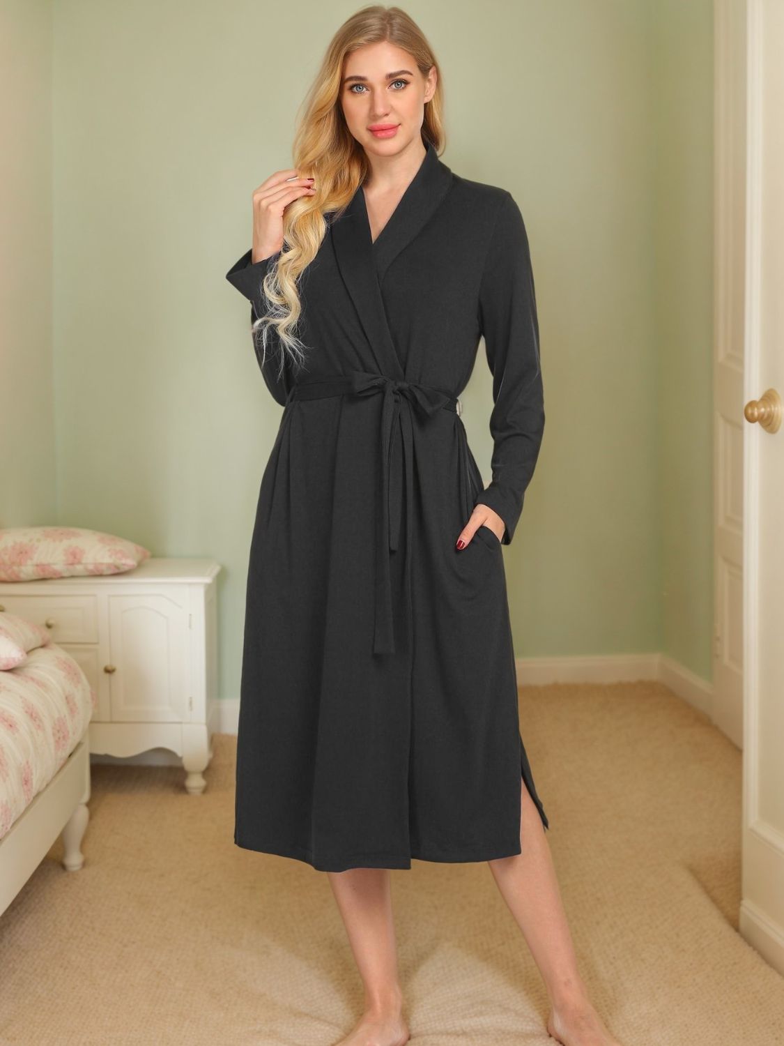 Tied Lounge Nightgown with Pockets - Smart Shopper