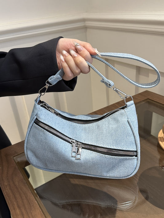 Denim Shoulder Bag with Zip - Smart Shopper