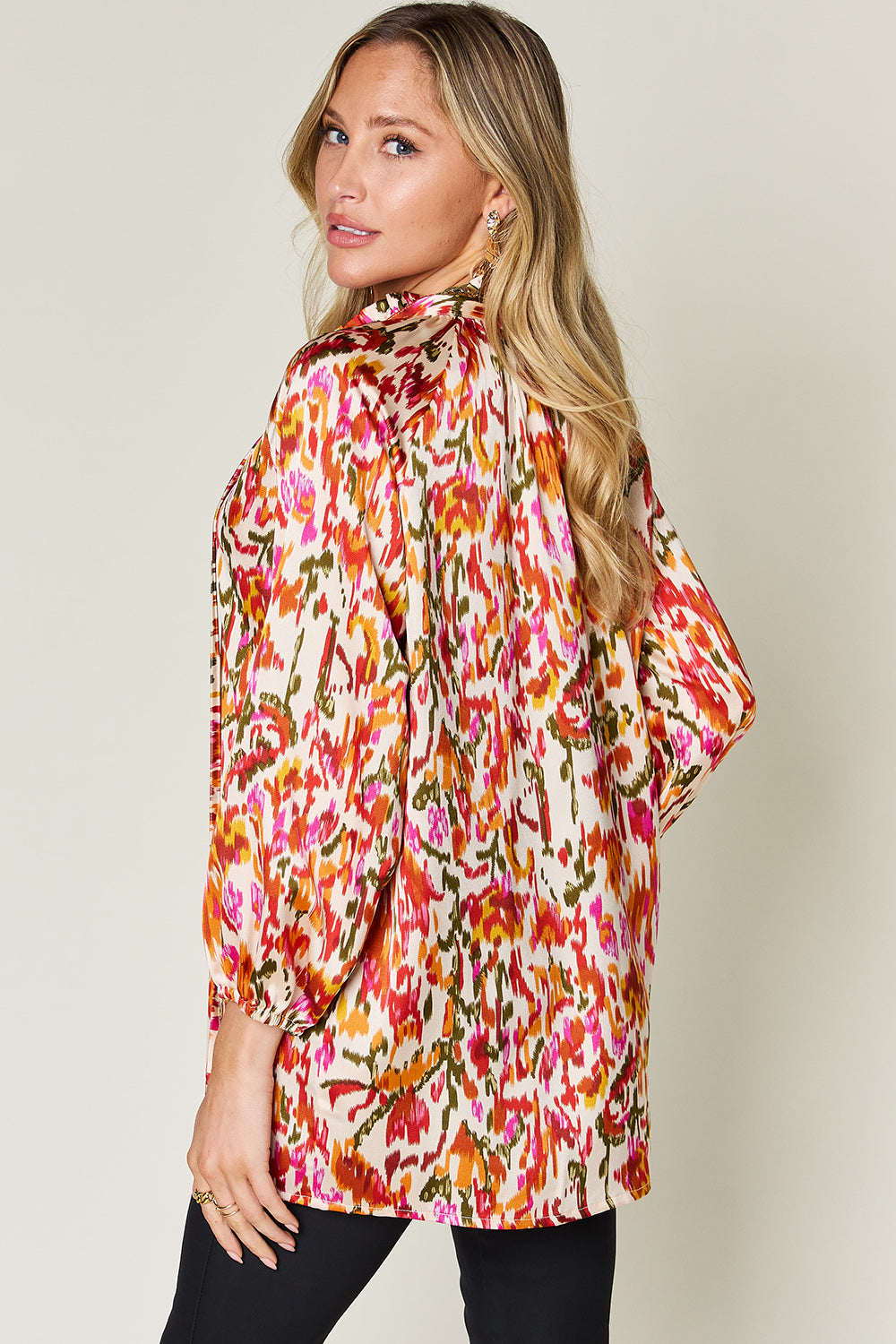 Double Take Full Size Printed Button Up Long Sleeve Shirt - Smart Shopper