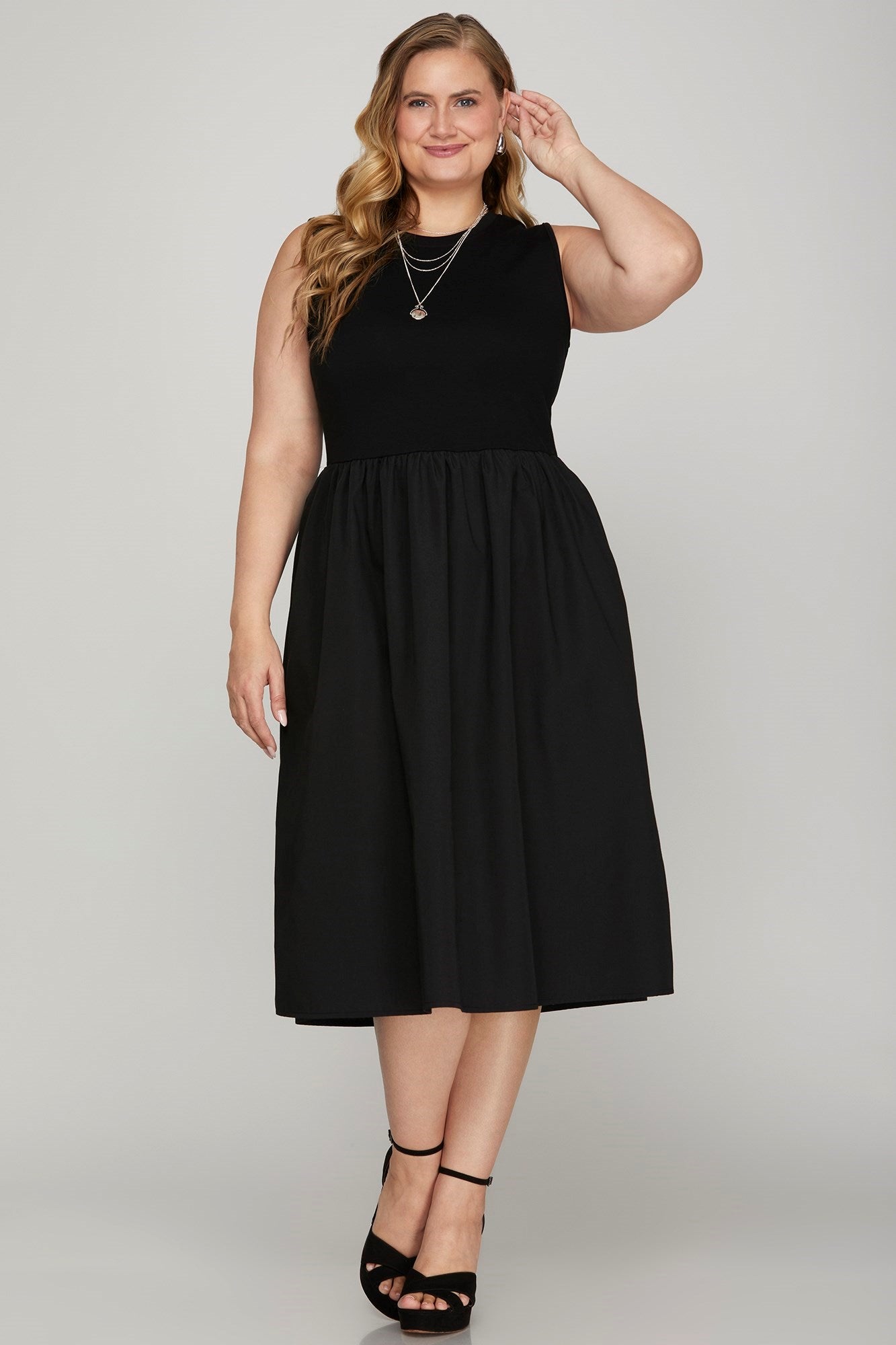 She + Sky Full Size Sleeveless Poplin Woven Midi Dress with Pockets Plus Size - Smart Shopper