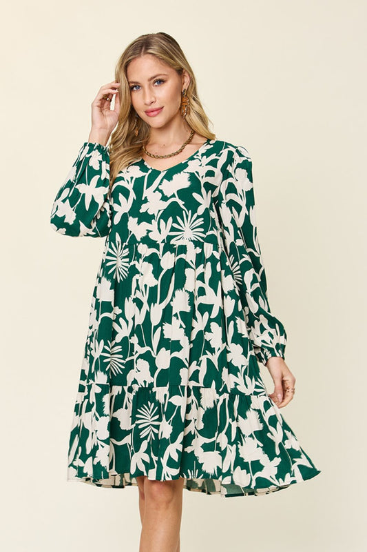 Double Take Full Size Printed Ruffle Hem Dress with Pocket - Smart Shopper