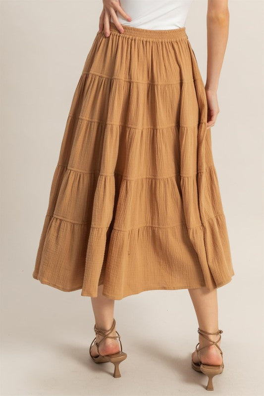 HYFVE Double Gauze Tiered Midi Skirt with Pockets - Smart Shopper