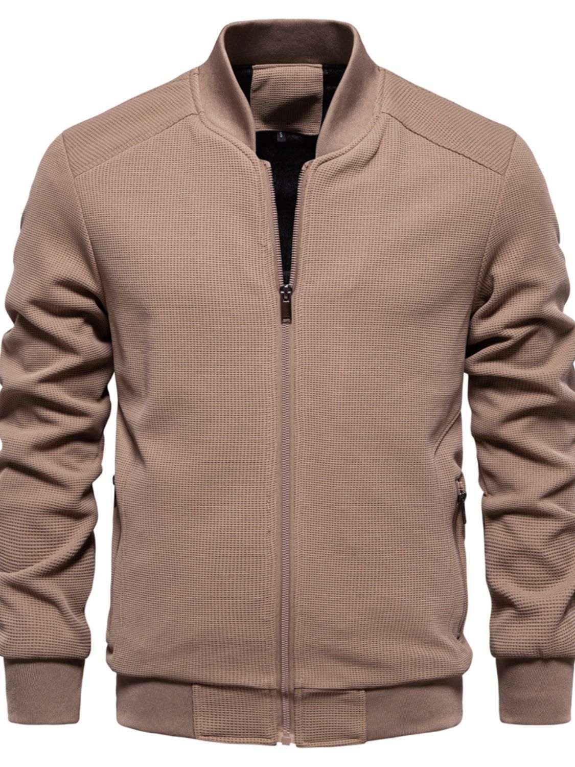 Men's Waffle Knit Baseball Collar Zip Up Jacket - Smart Shopper