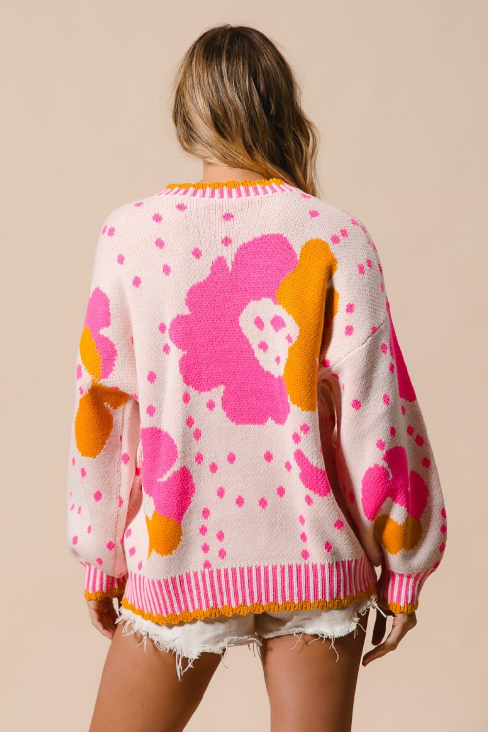 BiBi Flower Pattern Contrast Sweater - Smart Shopper