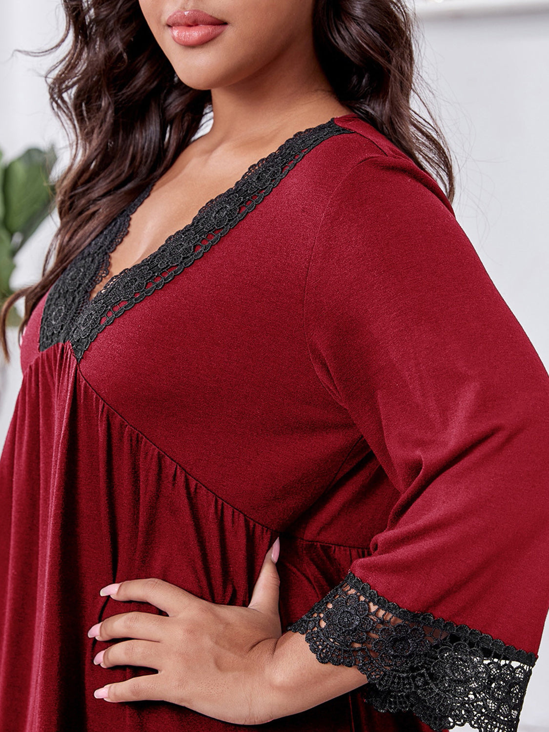 Plus Size Lace Detail V-Neck Lounge Dress - Smart Shopper