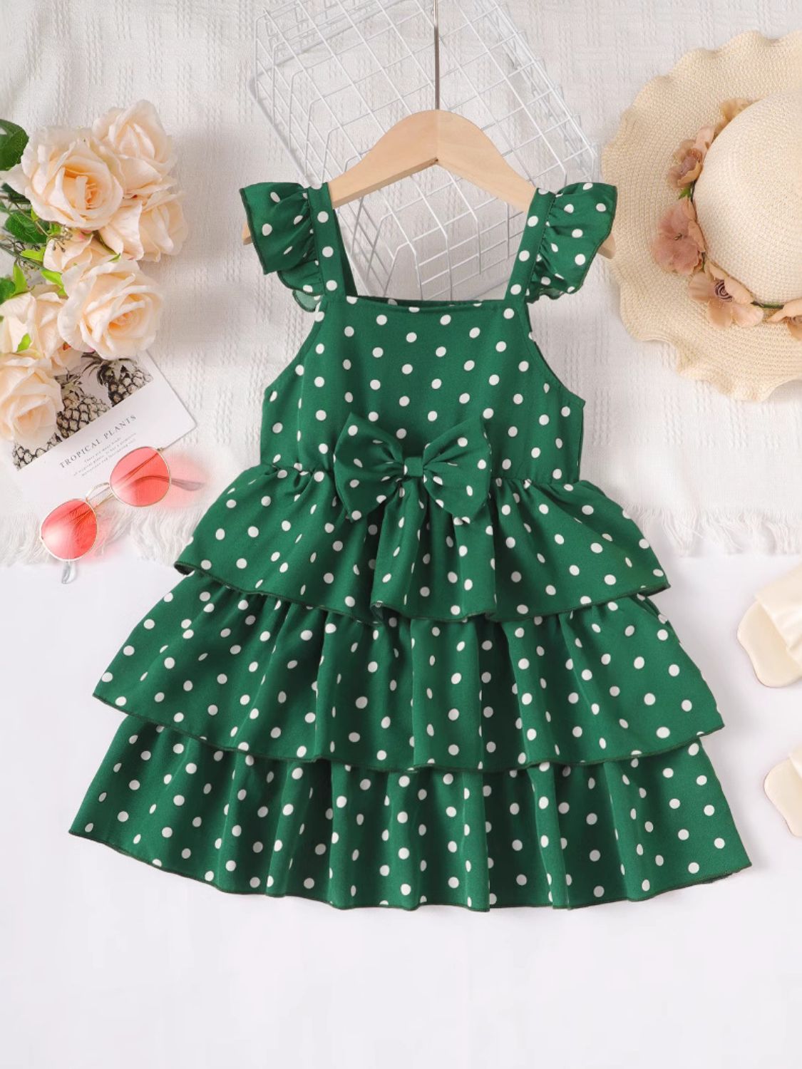 Bow Polka Dot Square Neck Layered Dress - Smart Shopper