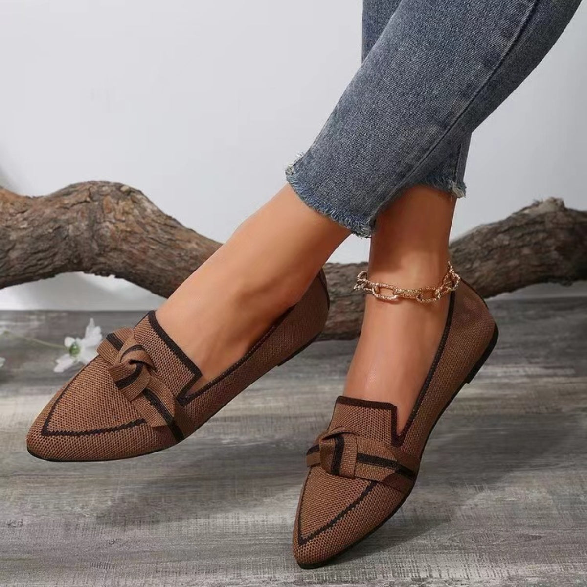 Bow Contrast Trim Point Toe Loafers - Smart Shopper