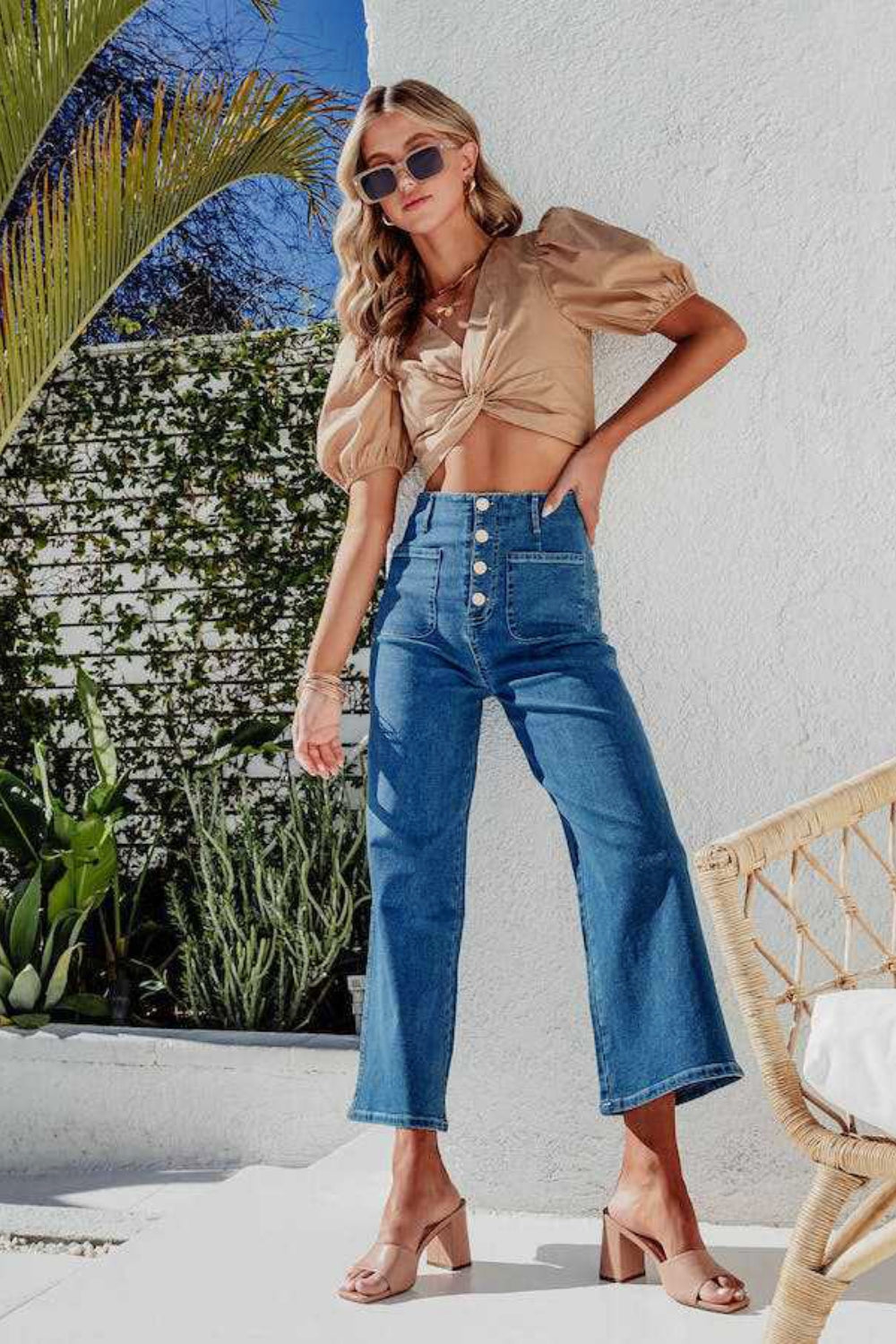 Button Fly Cropped Wide Leg Jeans - Smart Shopper