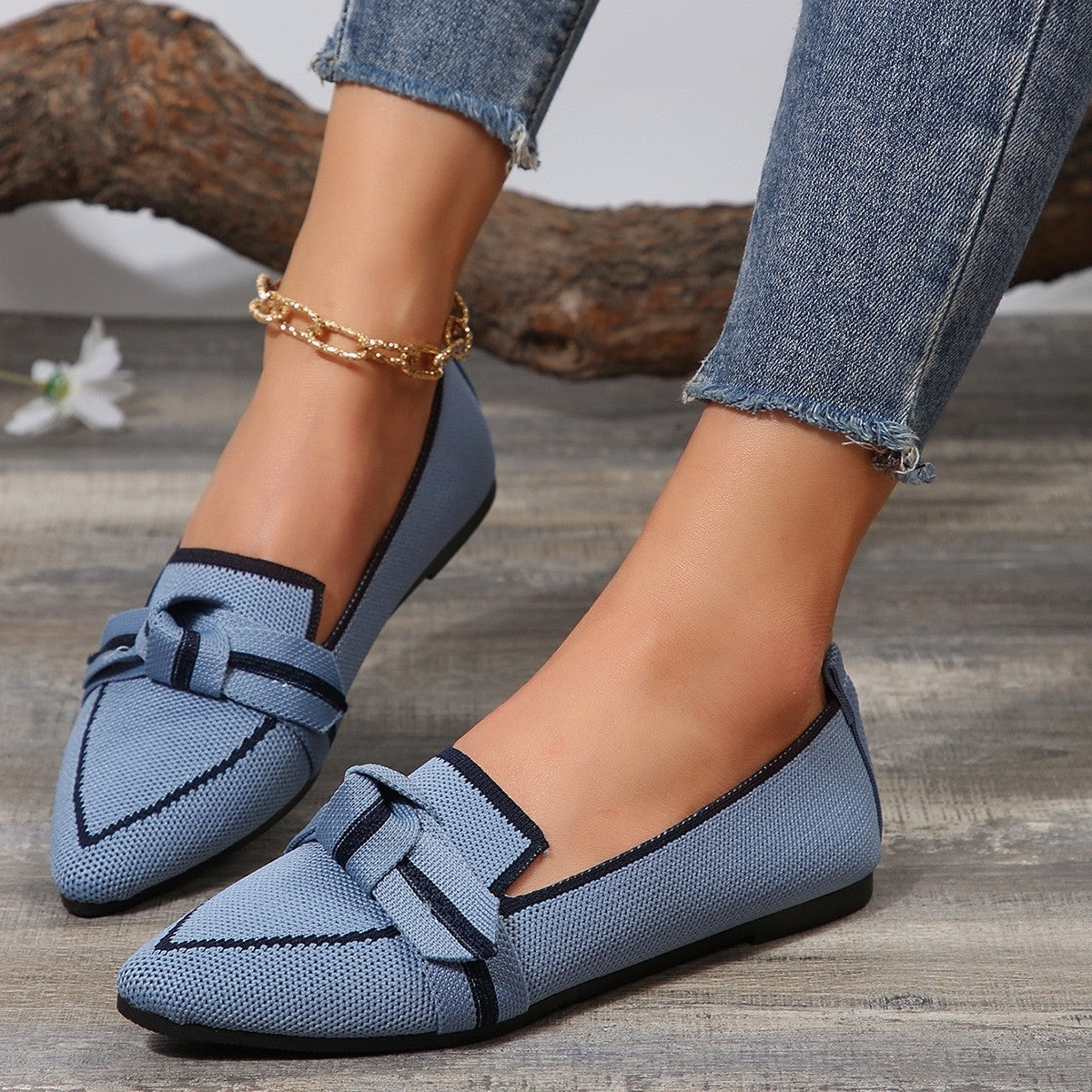 Bow Contrast Trim Point Toe Loafers - Smart Shopper