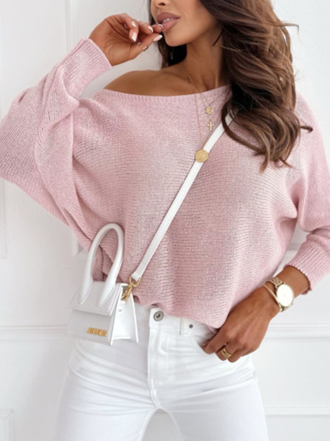 Bow Back Boat Neck Batwing Sleeve Sweater - Smart Shopper