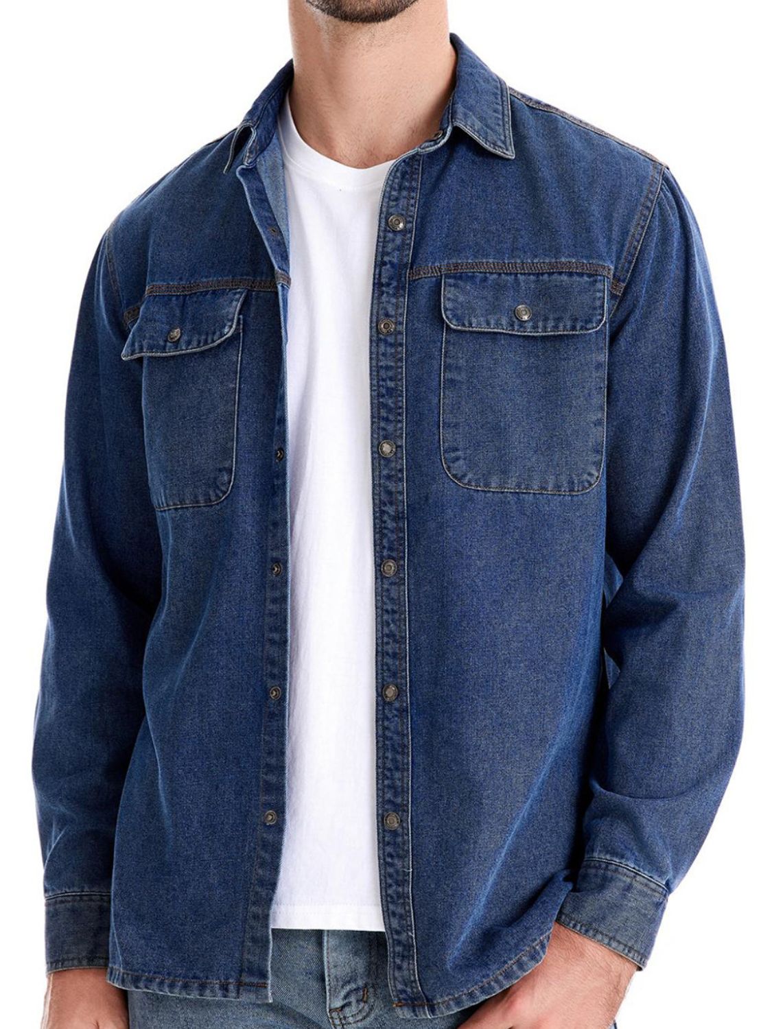 Men's Collared Neck Denim Shirt with Chest Pockets - Smart Shopper