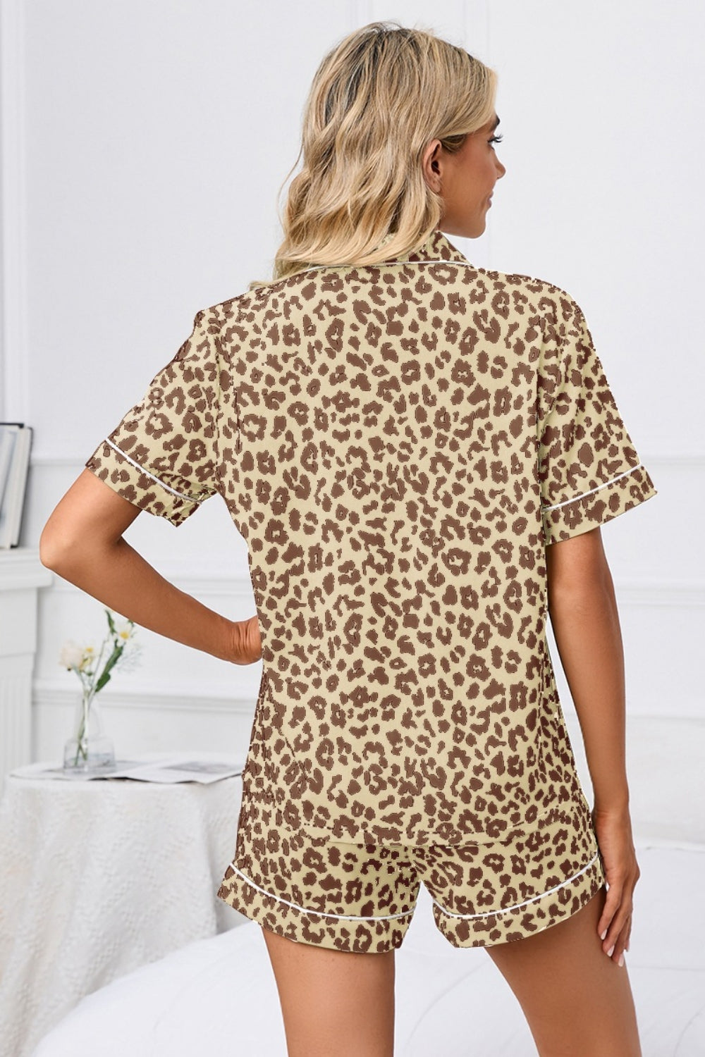 Full Size Leopard Short Sleeve Top and Shorts Lounge Set Plus Size - Smart Shopper