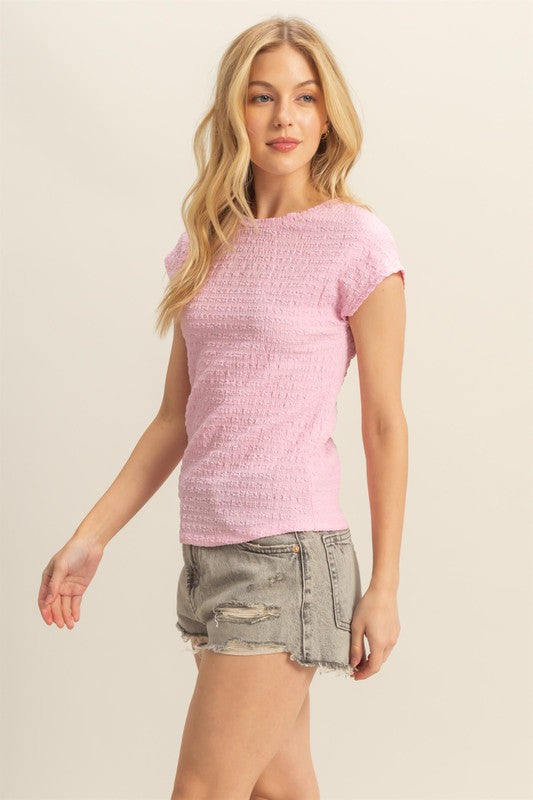 HYFVE Textured Round Neck Cap Sleeve Knit Top - Smart Shopper