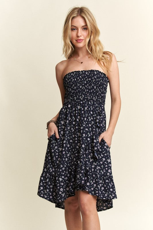 ADORA Smocked Floral Tube Dress with Pockets - Smart Shopper