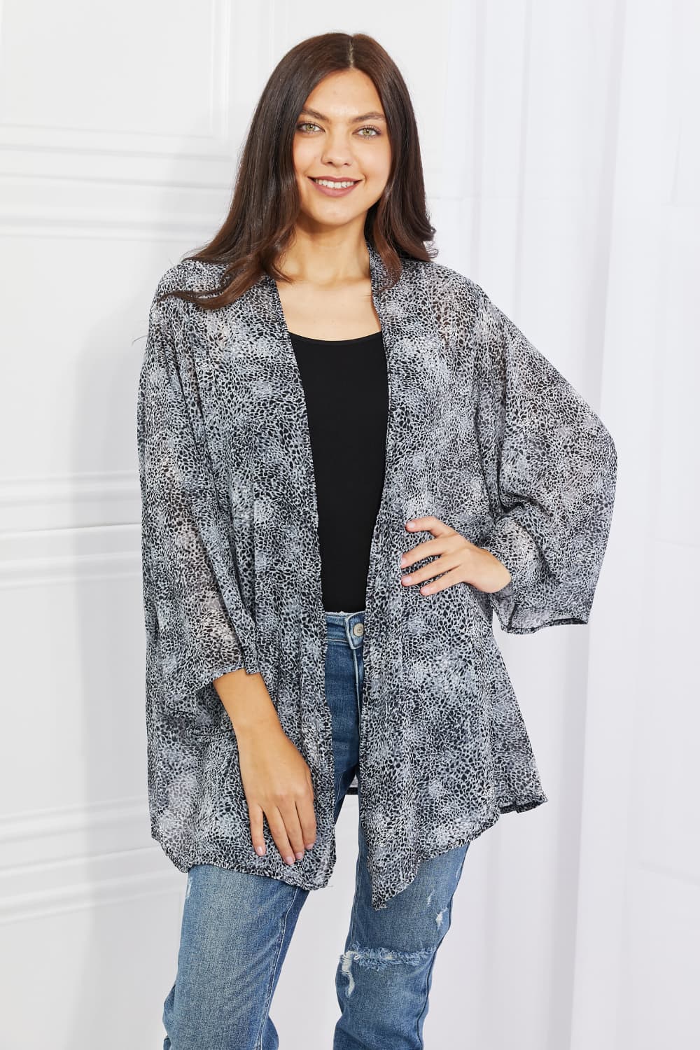 Melody Full Size Snake Print Chiffon Kimono - Smart Shopper