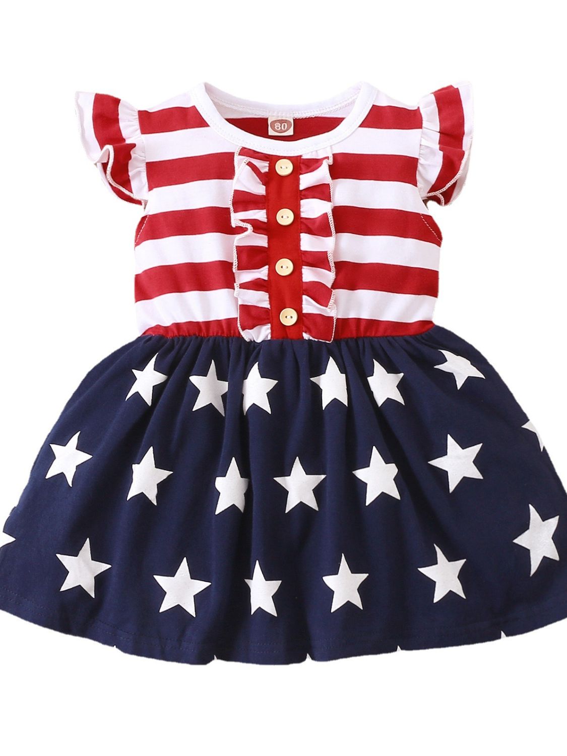 Striped & Stars Ruffled Round Neck Cap Sleeve Dress - Smart Shopper