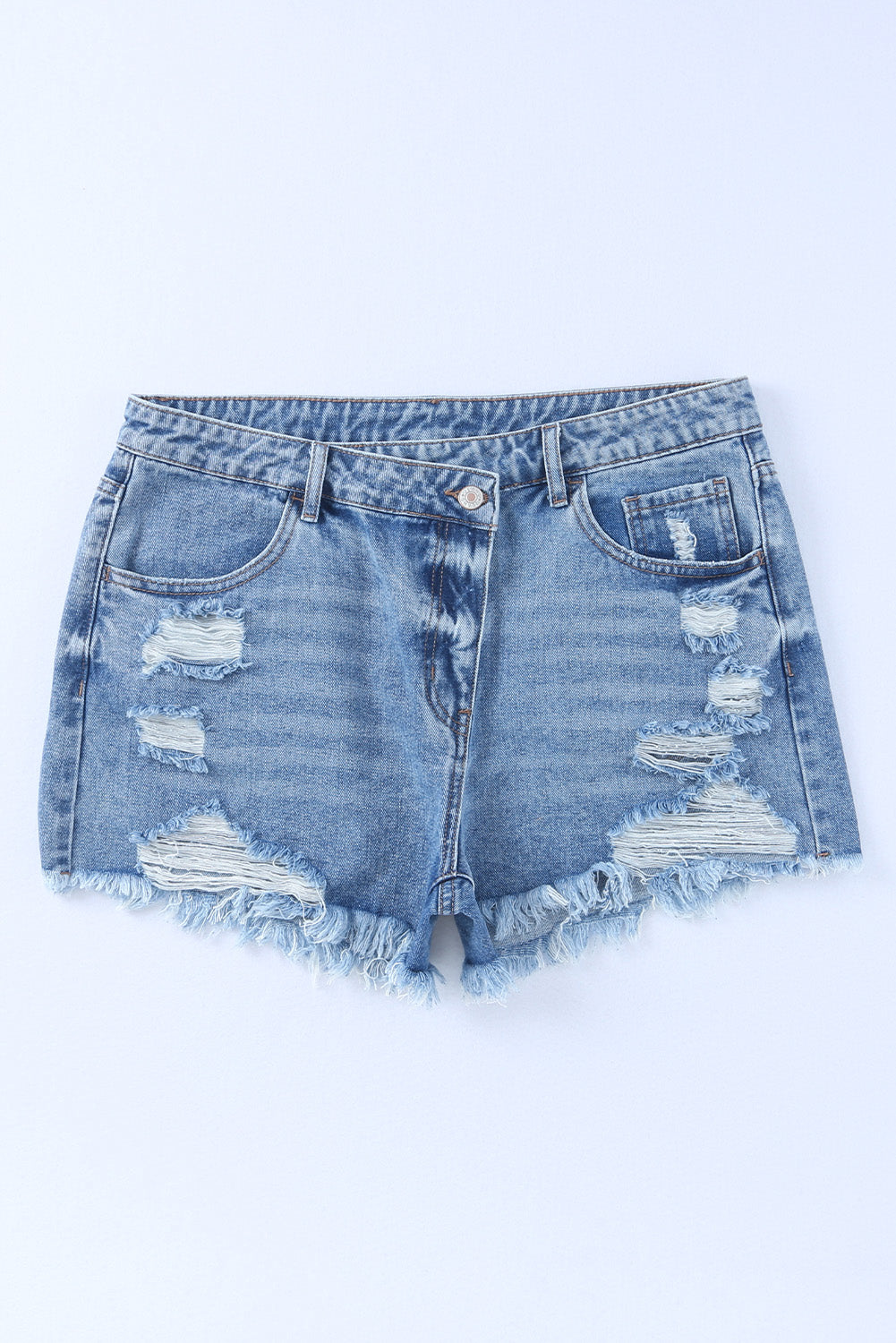 High Rise Crossover Waist Denim Shorts - Smart Shopper