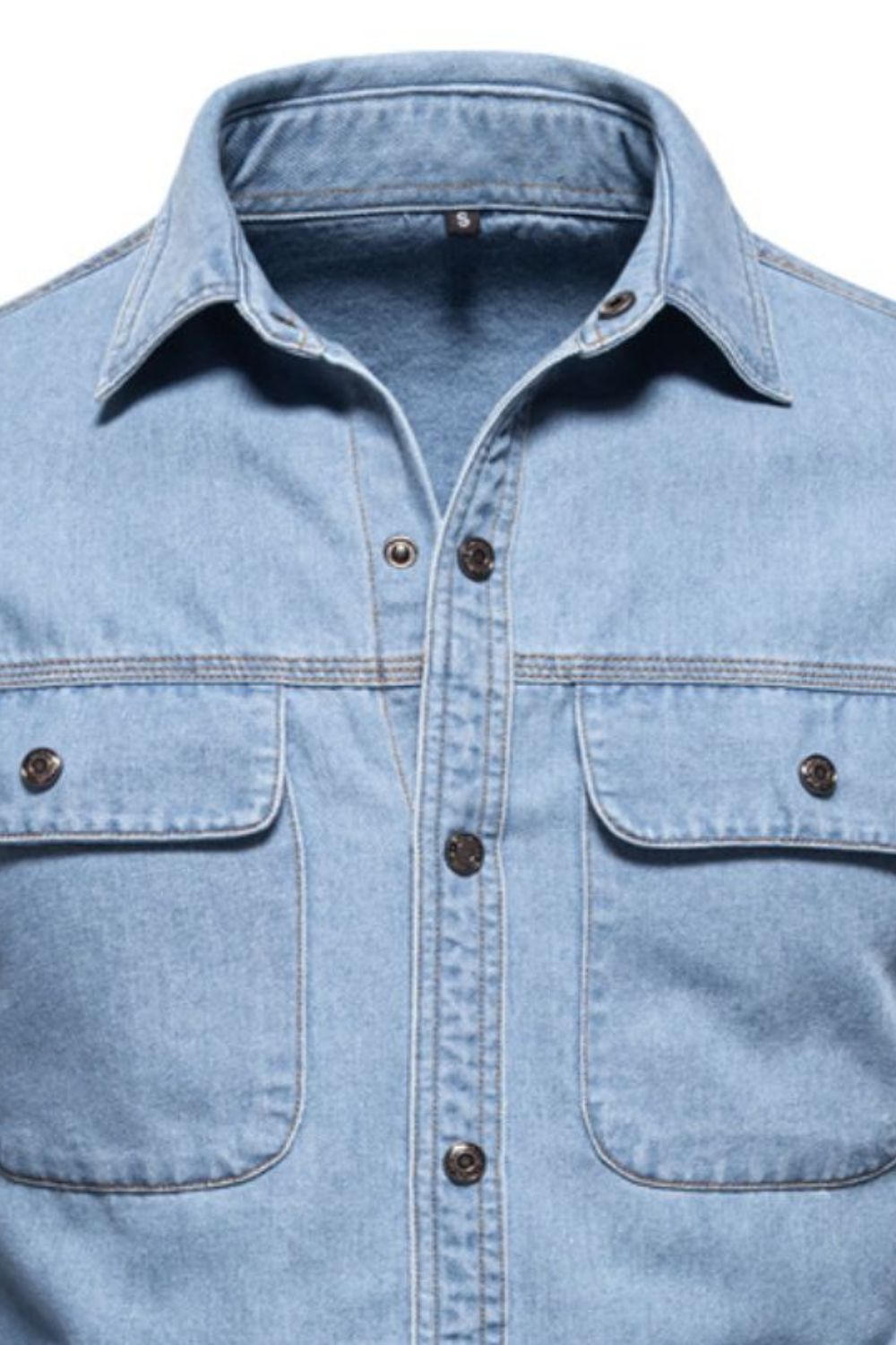 Men's Collared Neck Denim Shirt with Chest Pockets - Smart Shopper