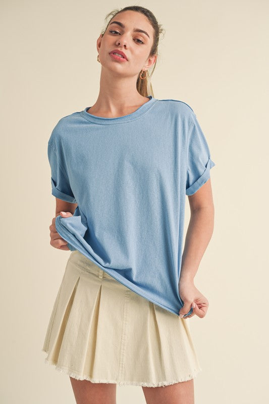 Aemi + Co Exposed Seam Round Neck Short Sleeve T-Shirt - Smart Shopper