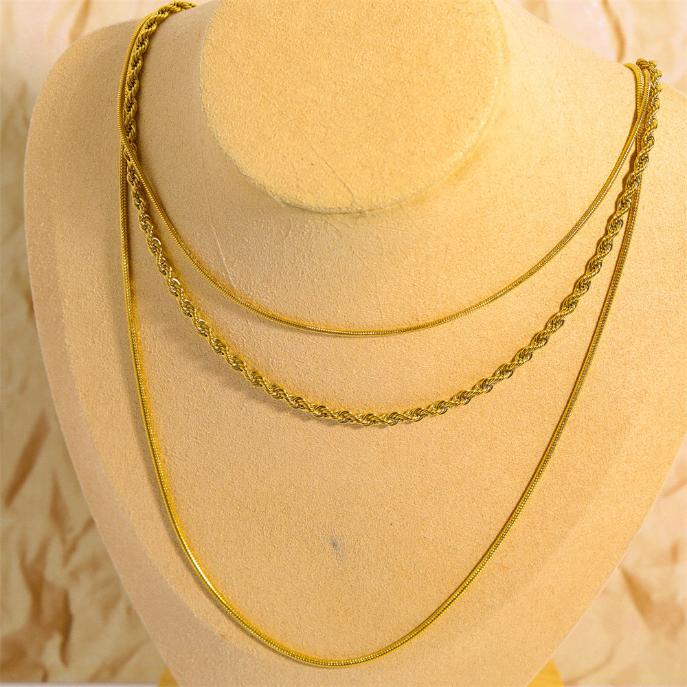 18K Gold-Plated Titanium Steel Three-Layered Necklace - Smart Shopper