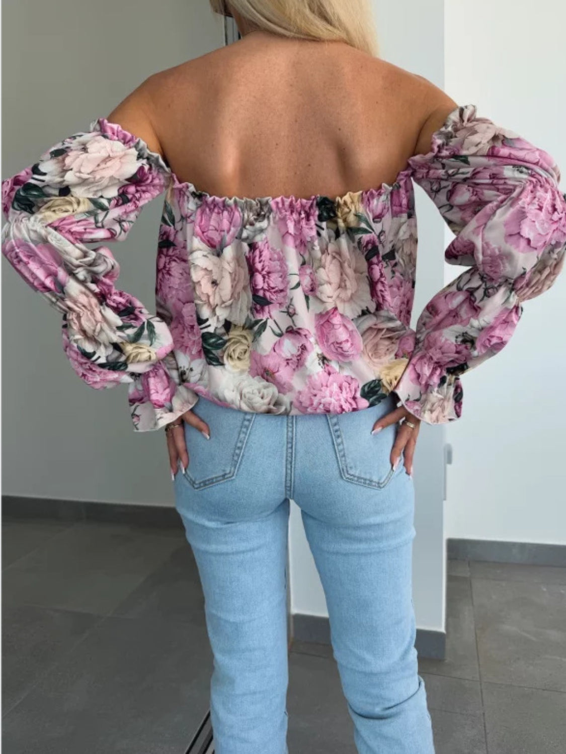 Printed Off-Shoulder Flounce Sleeve Blouse - Smart Shopper