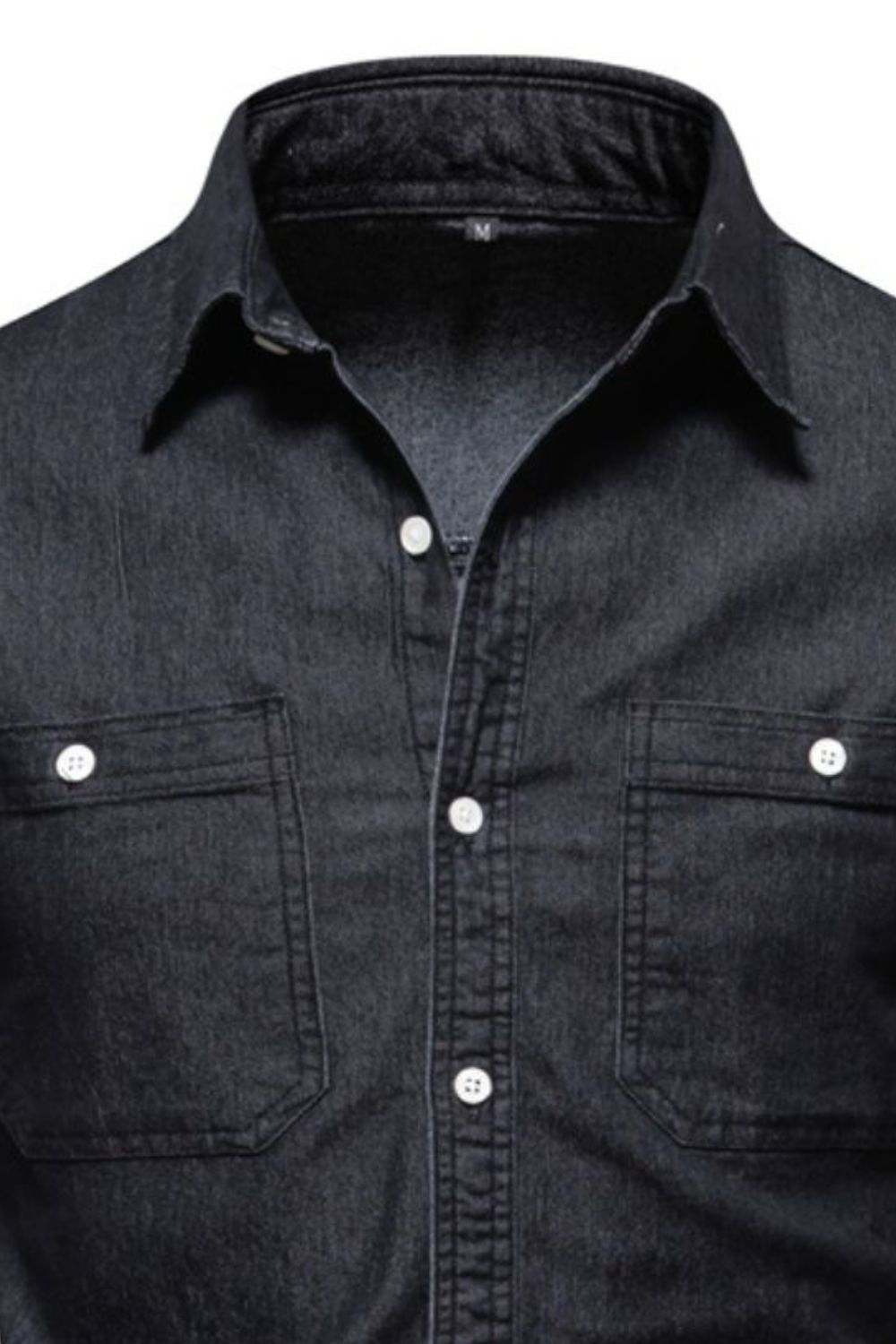 Men's Collared Neck Long Sleeve Denim Shirt - Smart Shopper