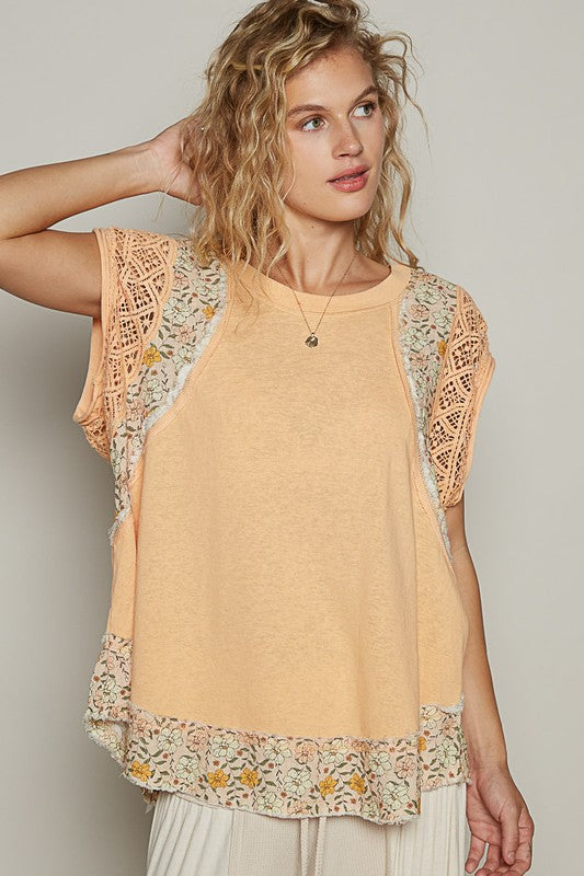 POL Floral Frayed Hem Crochet Cap Sleeve Top - Smart Shopper