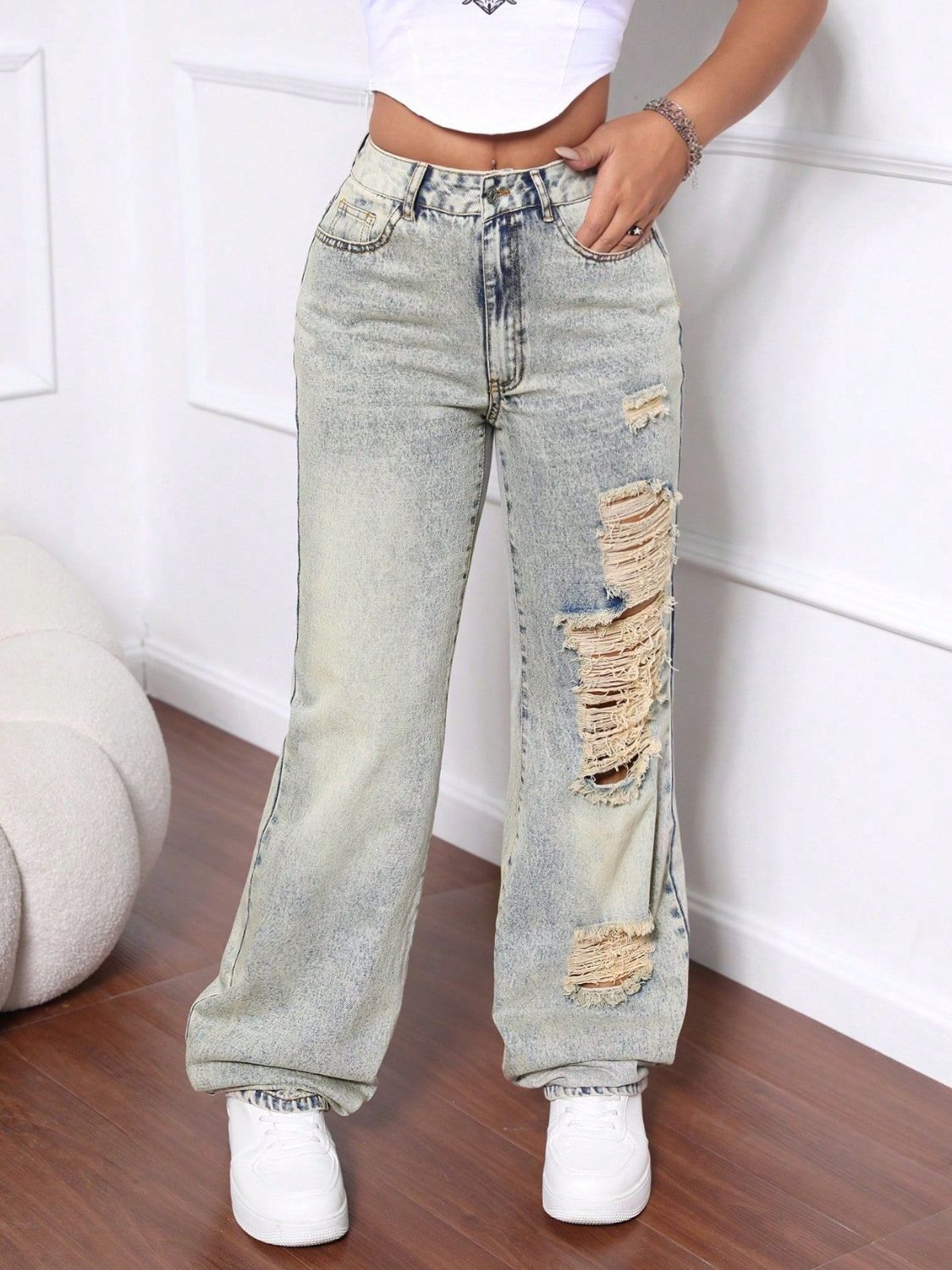 Distressed High Waist Jeans - Smart Shopper