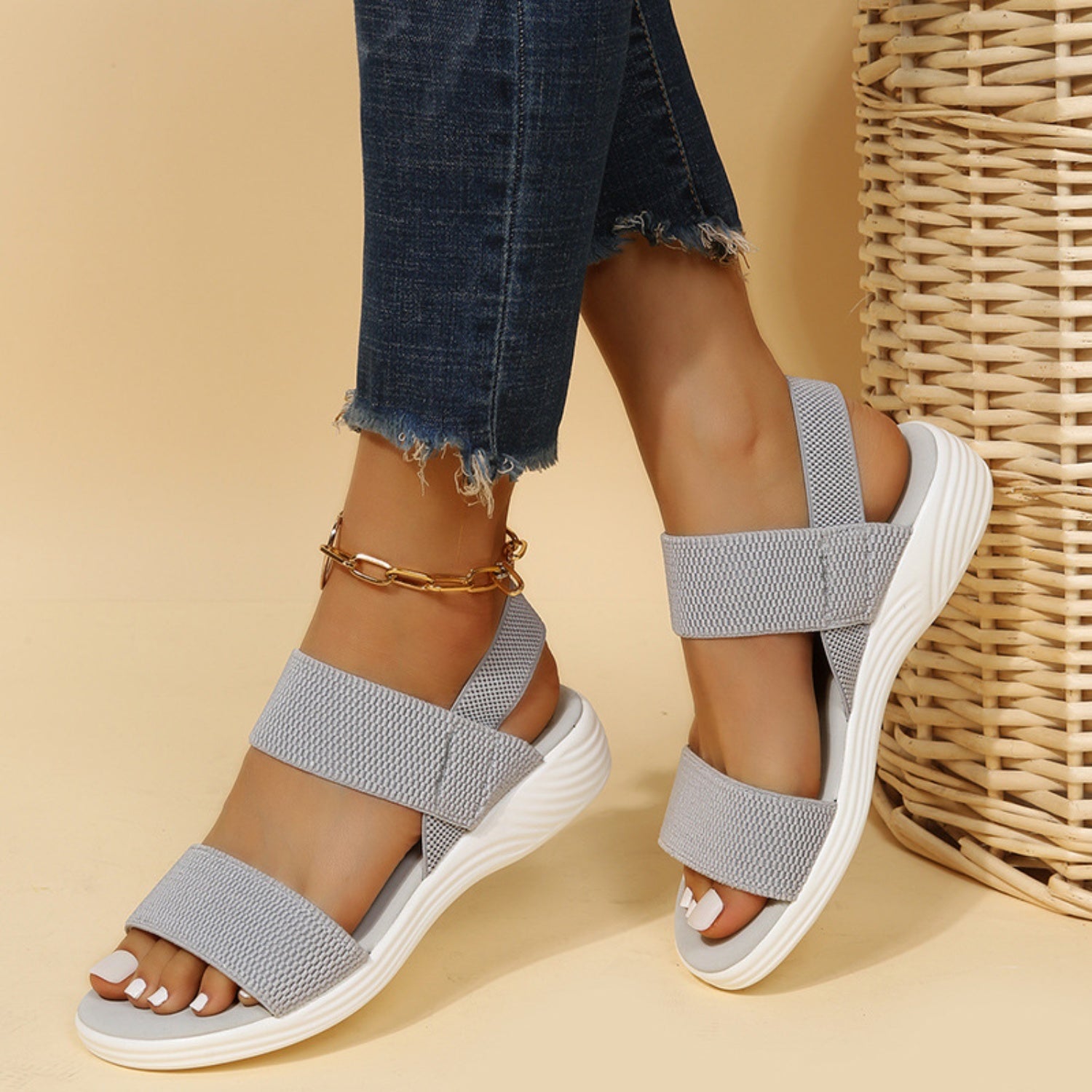 Rubber Open Toe Low Heel Sandals - Smart Shopper