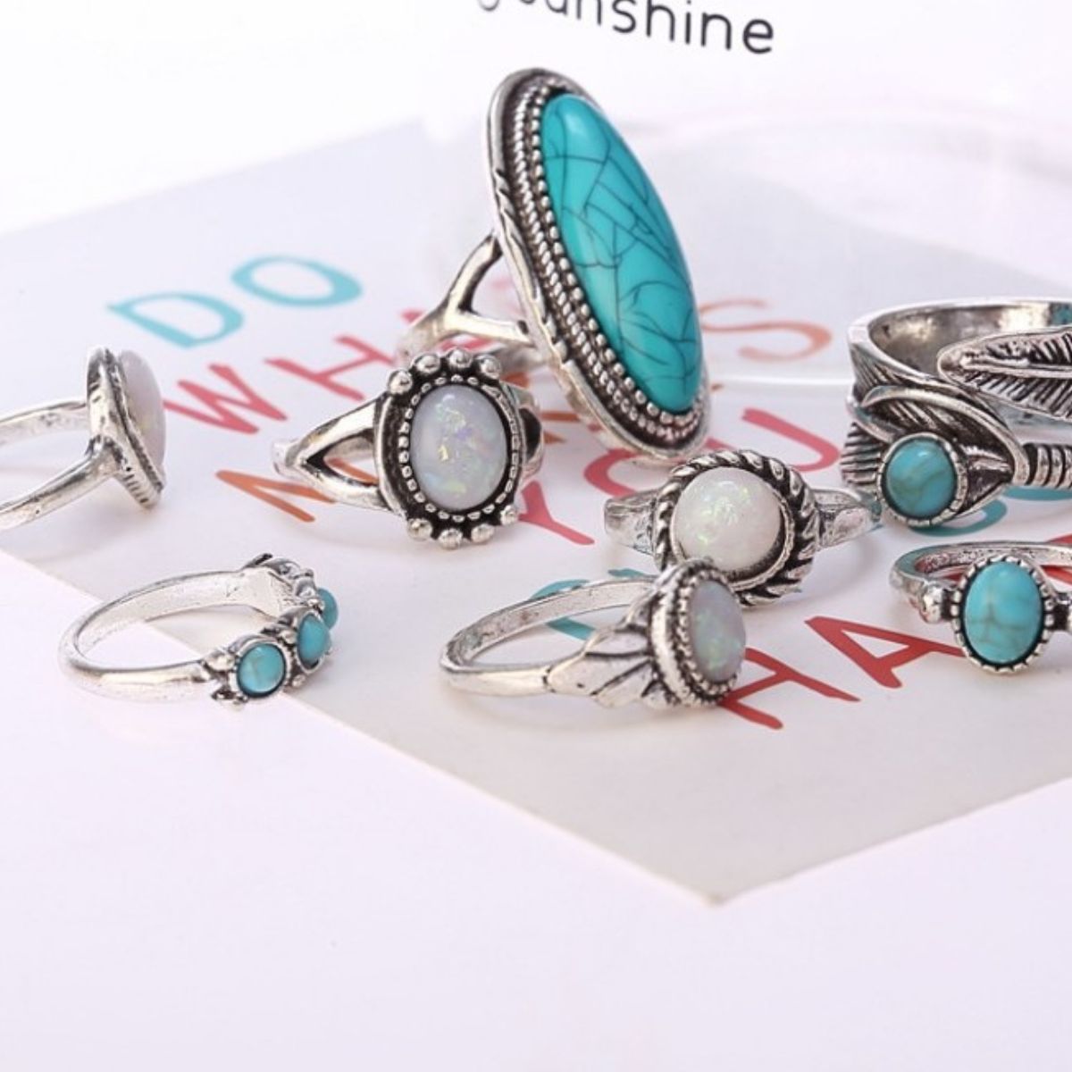 Alloy Turquoise 8-Piece Ring Set - Smart Shopper