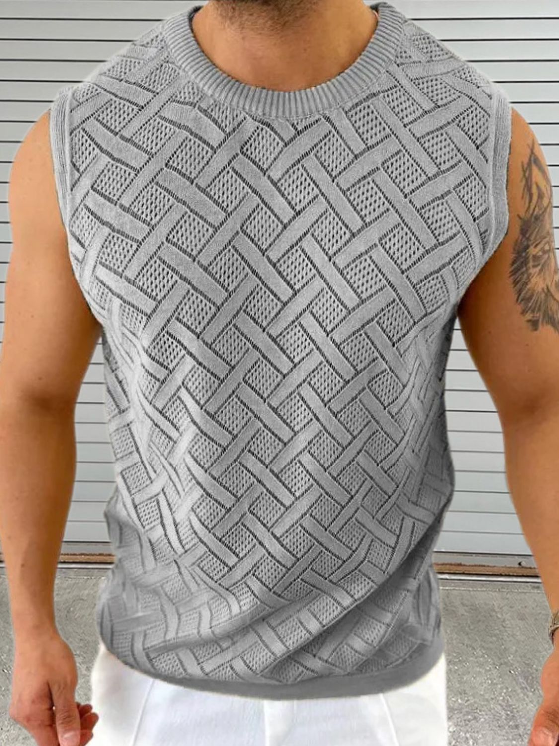 Men's Round Neck Sleeveless Eyelet Knit Top - Smart Shopper