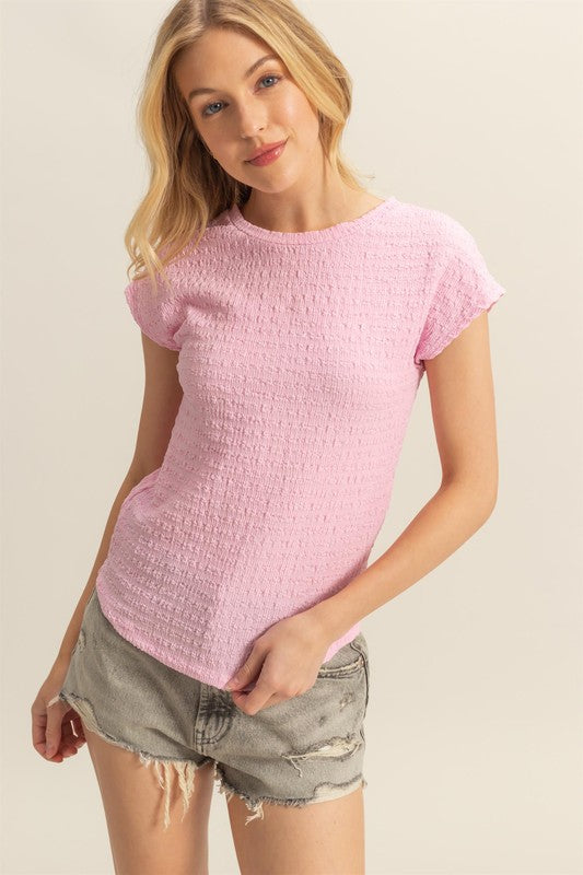 HYFVE Textured Round Neck Cap Sleeve Knit Top - Smart Shopper