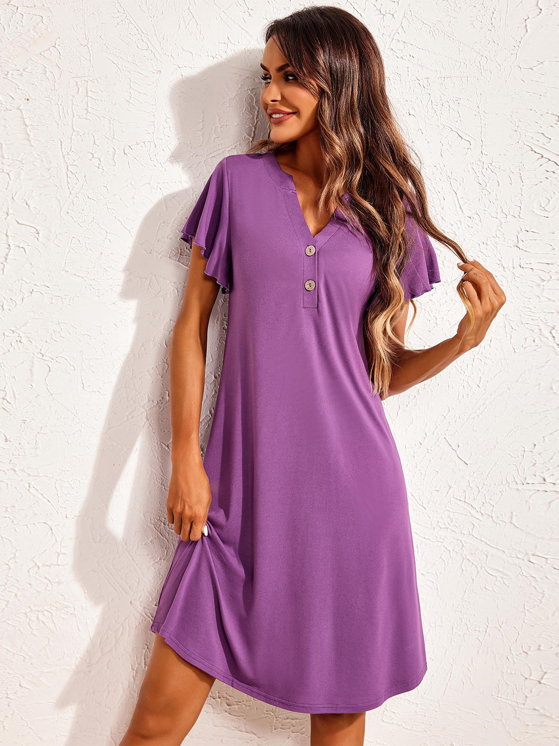 Notched Short Sleeve Lounge Dress - Smart Shopper