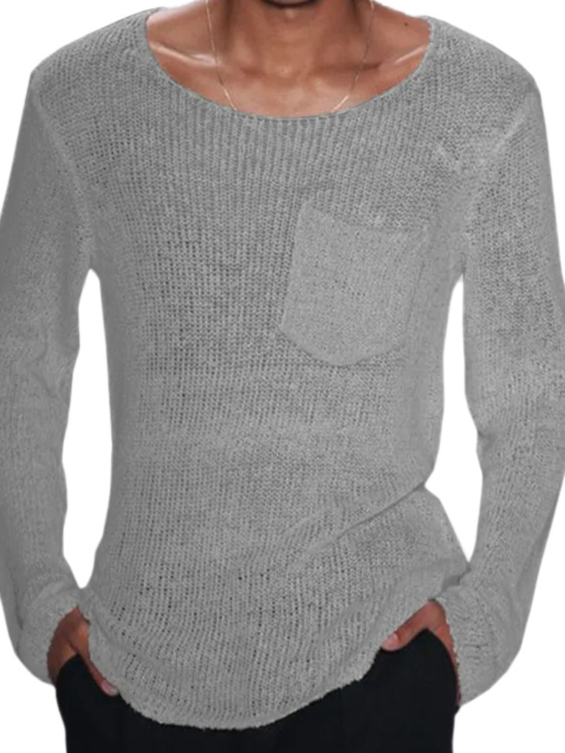 Men's Plus Size Round Neck Long Sleeve Knit T-Shirt - Smart Shopper