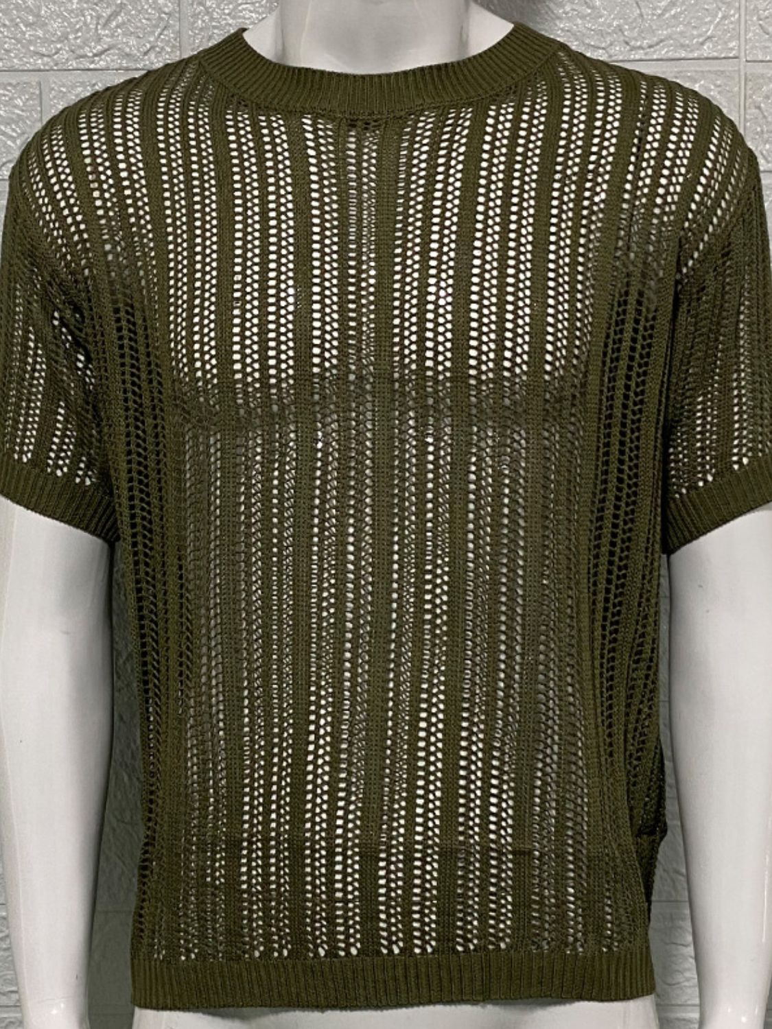 Men's Openwork Round Neck Knit T-Shirt - Smart Shopper