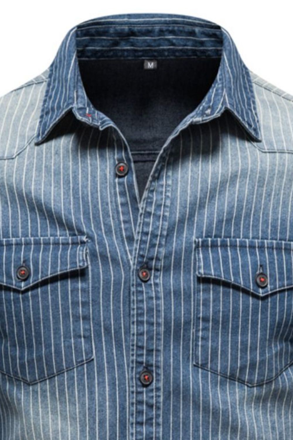 Men's Striped Collared Neck Button Down Denim Shirt - Smart Shopper