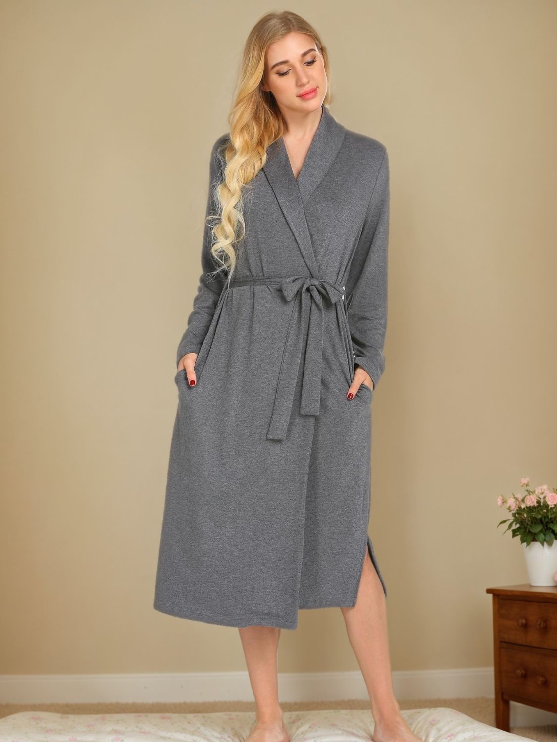 Tied Lounge Nightgown with Pockets - Smart Shopper