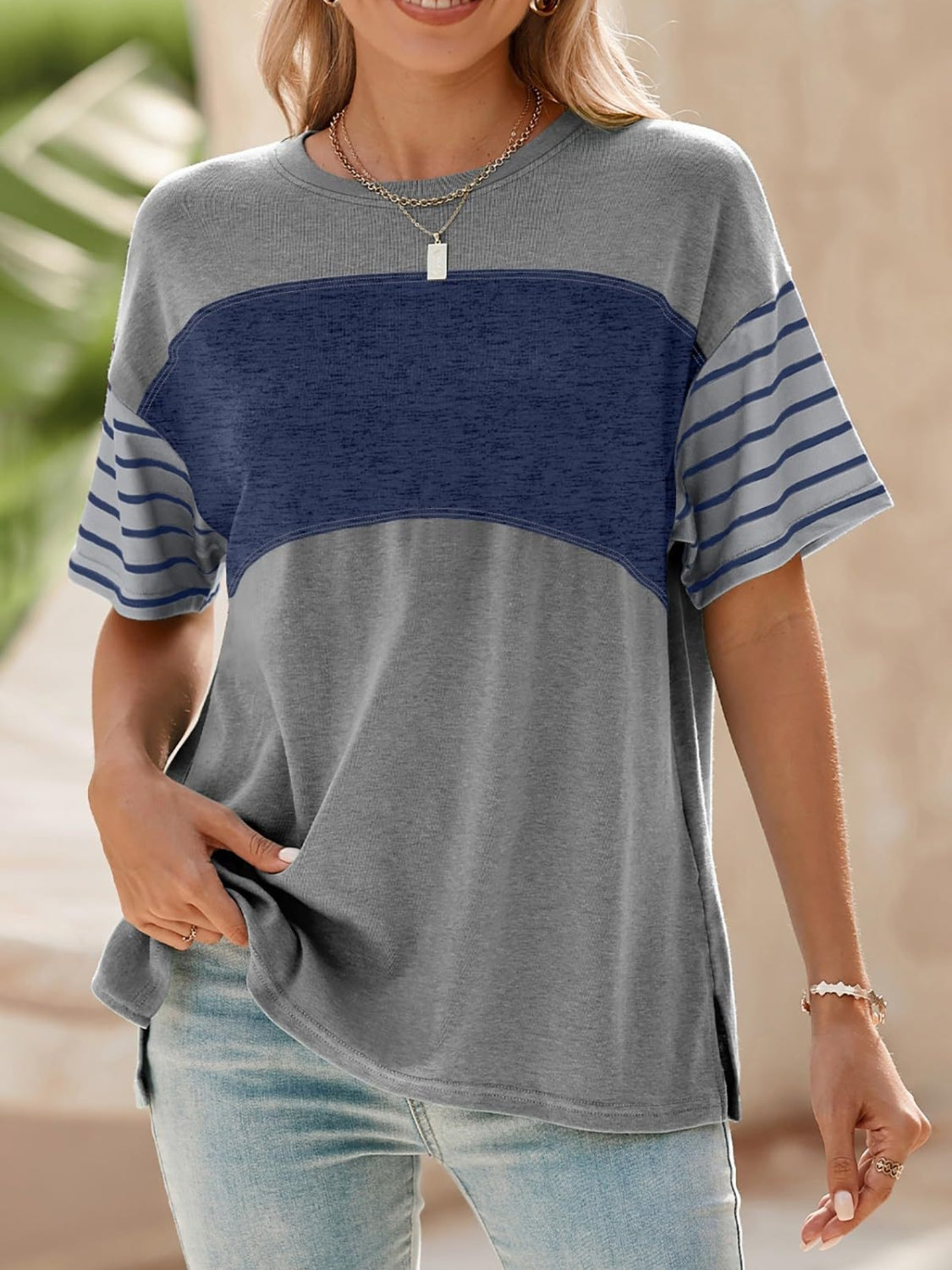 Contrast Striped Short Sleeve T-Shirt - Smart Shopper