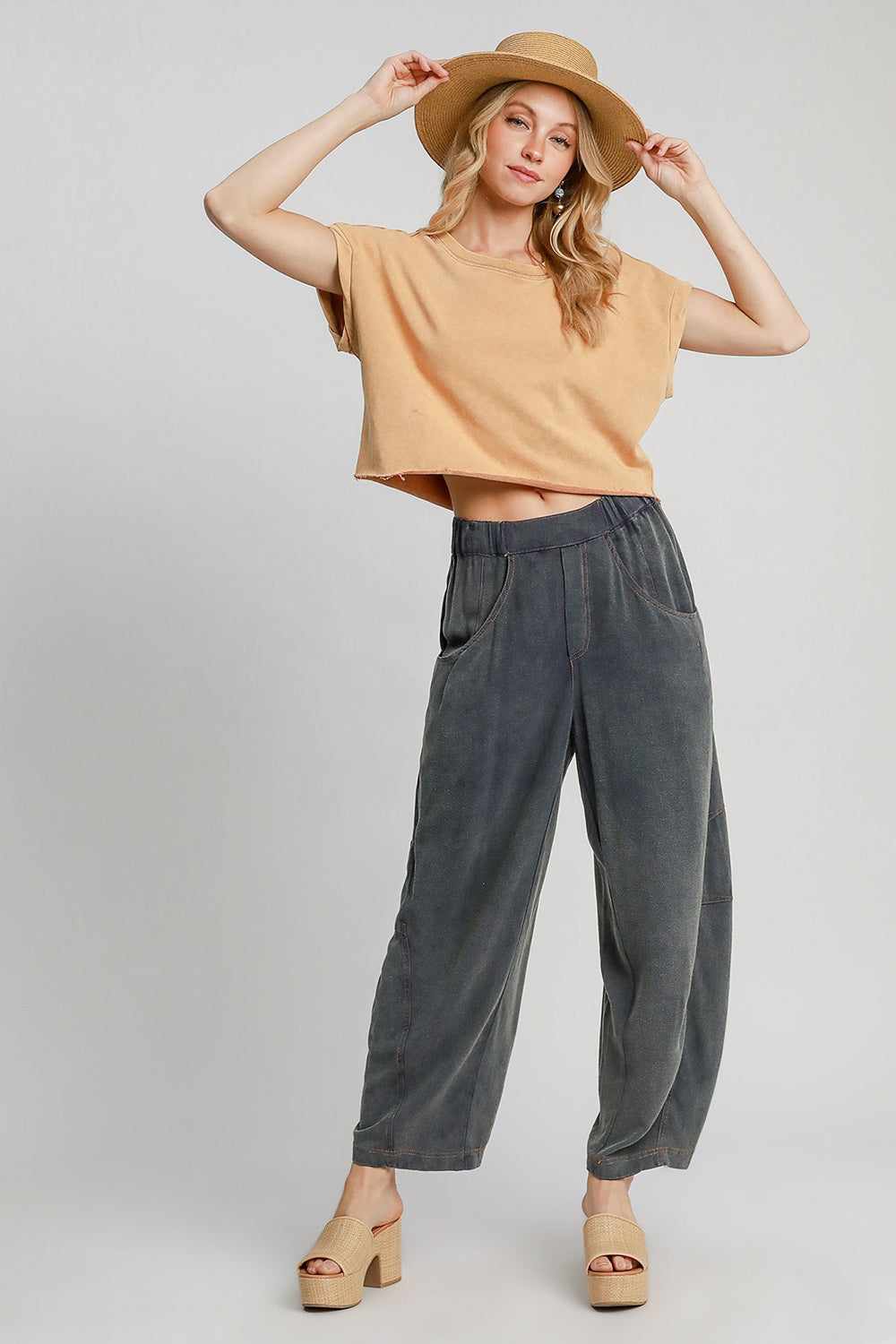 Umgee Elastic Waist Baggy Fit Pants with Pockets - Smart Shopper