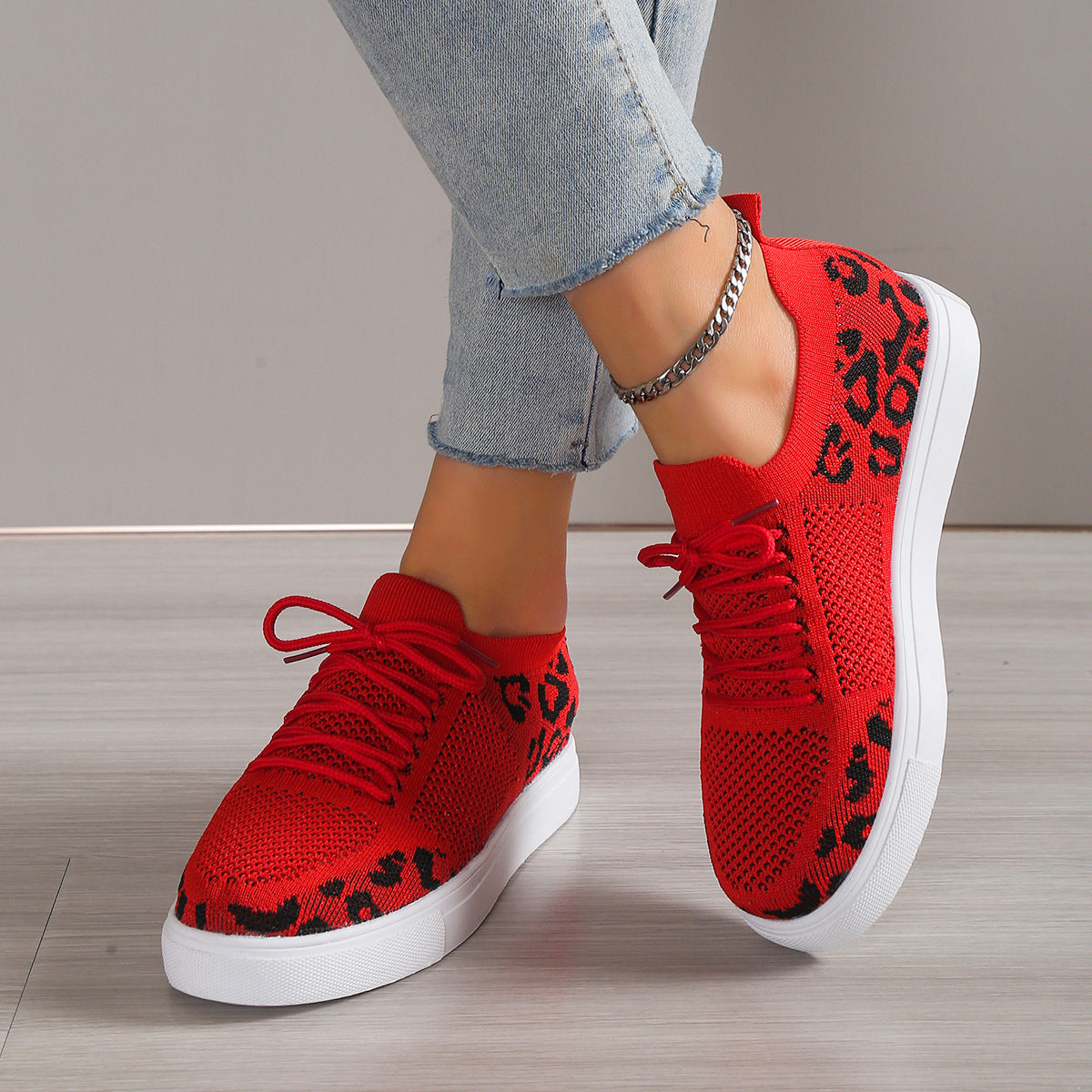 Lace-Up Leopard Flat Sneakers - Smart Shopper