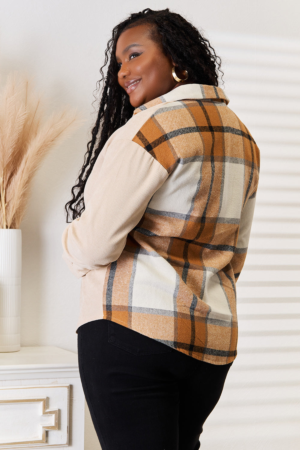 Perfee Plaid Print Dropped Shoulder Shirt - Smart Shopper