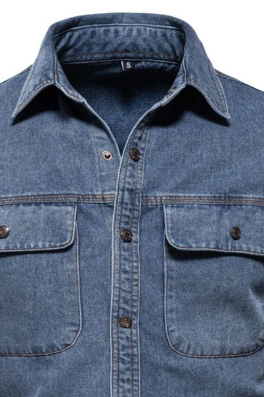 Men's Collared Neck Denim Shirt with Chest Pockets - Smart Shopper