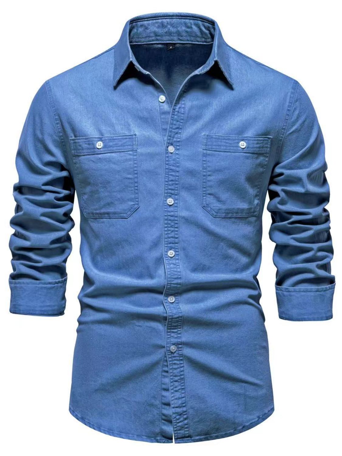 Men's Collared Neck Long Sleeve Denim Shirt - Smart Shopper