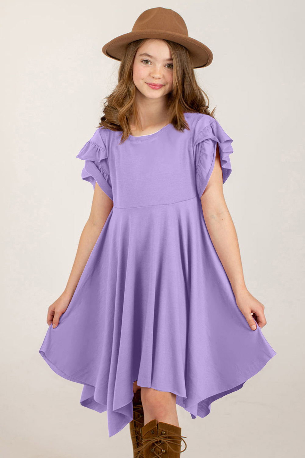 Round Neck Petal Sleeve Dress - Smart Shopper