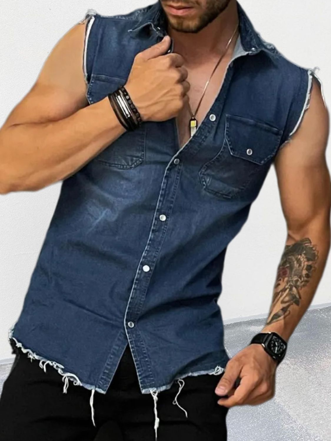 Men's Snap Down Sleeveless Denim Shirt - Smart Shopper