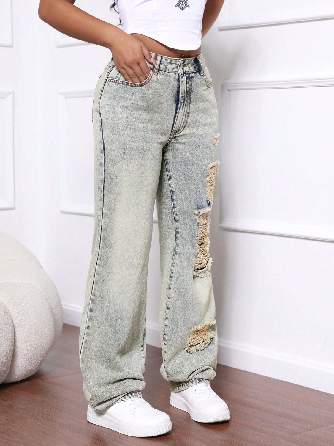 Distressed High Waist Jeans - Smart Shopper