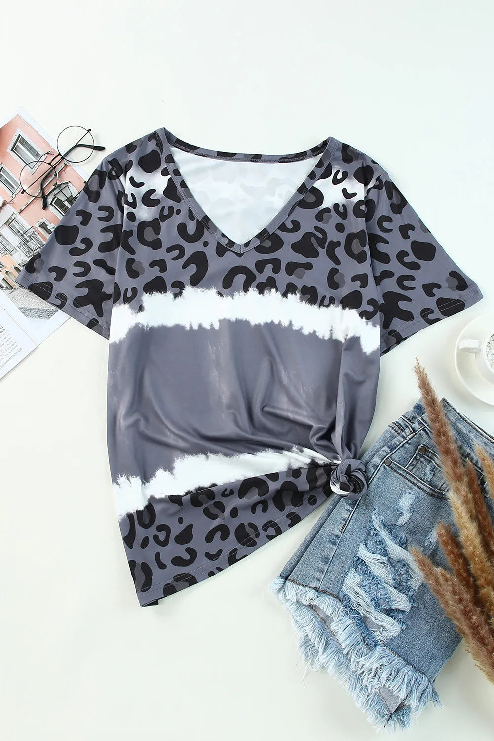 Leopard V-Neck Short Sleeve T-Shirt - Smart Shopper