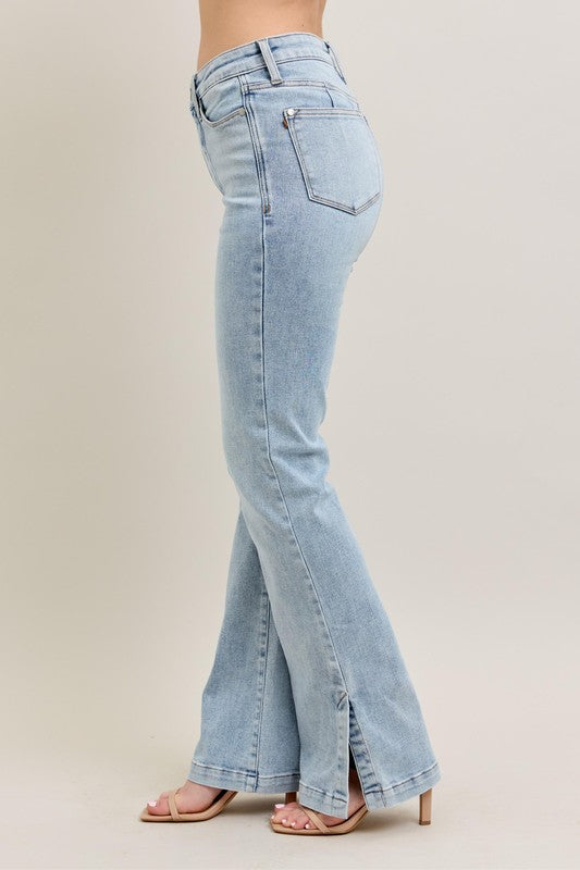 Judy Blue Full Size Tummy Control Vintage Wash Side Slit Slim Boot Jeans Plus Size - Smart Shopper