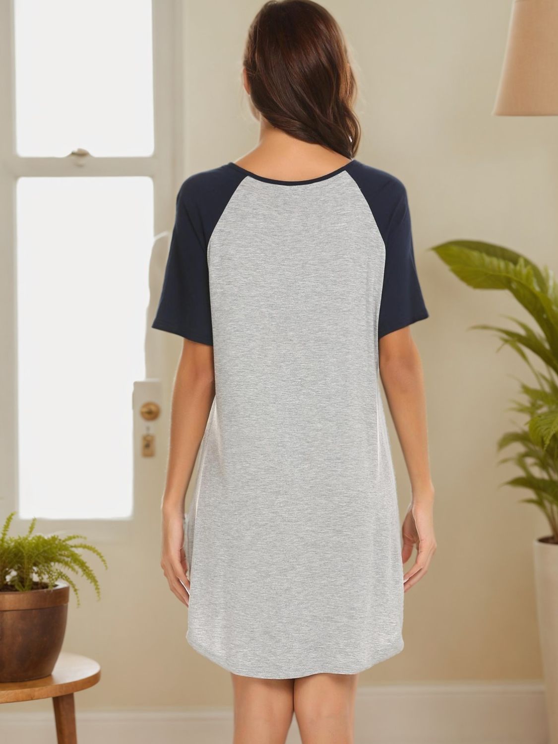 Round Neck Short Sleeve Contrast Lounge Dress - Smart Shopper